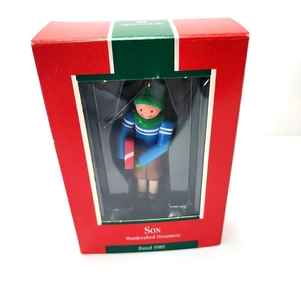 Vintage Hallmark Keepsake Christmas Ornament Boy with Present "Son" 1989